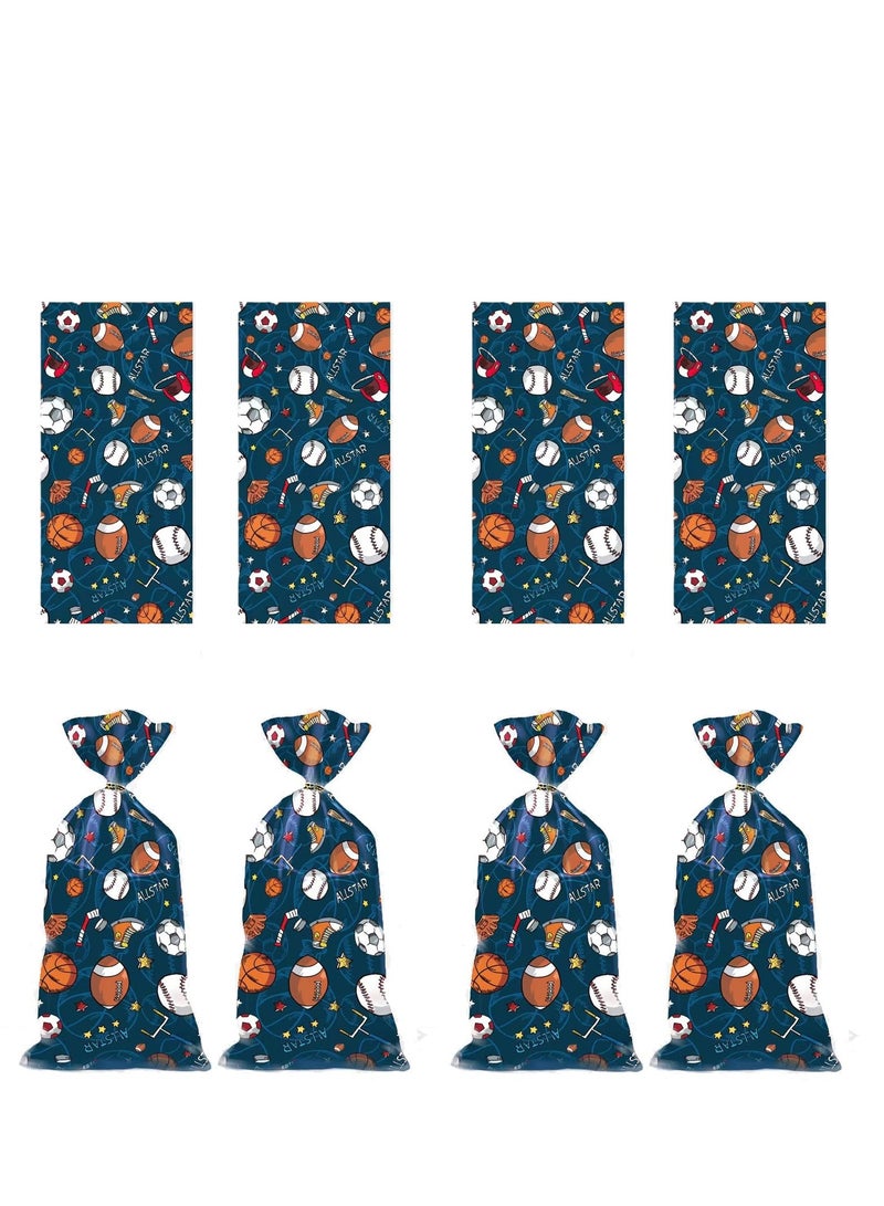 SOLARAE 50 Cellophane Treat Bags with Twist Ties, Baseball, Soccer, Football, Basketball Themed Goodies for Birthdays - Image 4