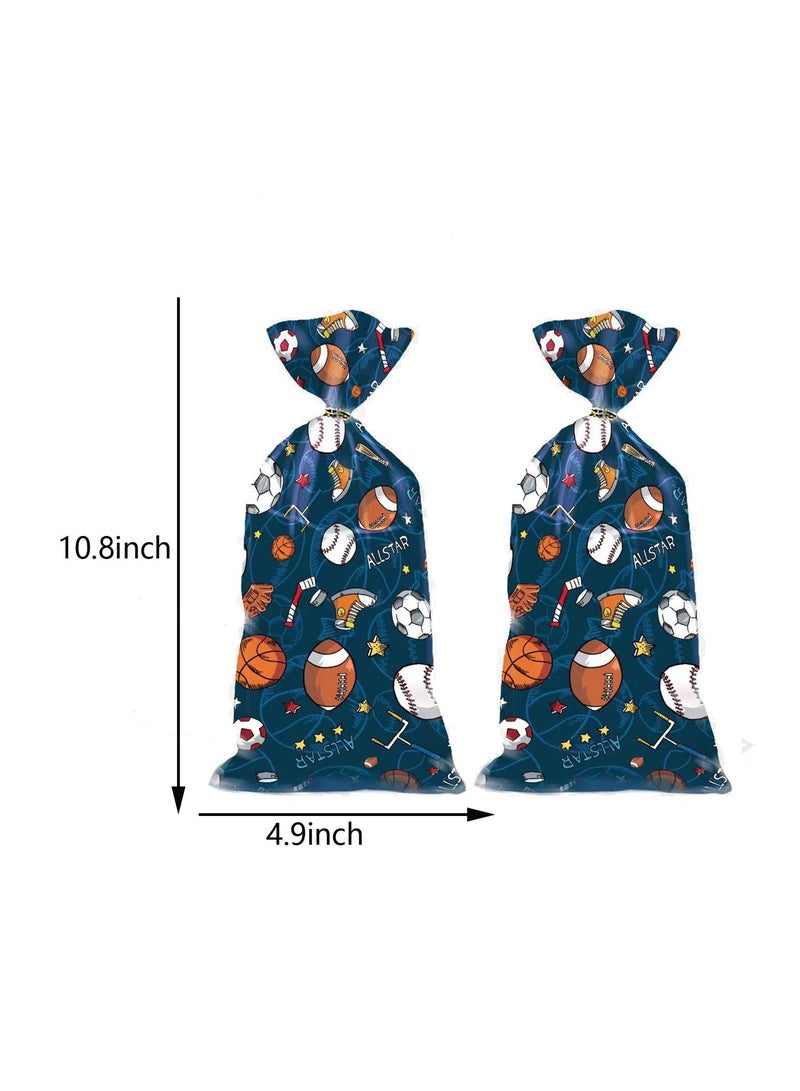 SOLARAE 50 Cellophane Treat Bags with Twist Ties, Baseball, Soccer, Football, Basketball Themed Goodies for Birthdays - Image 5