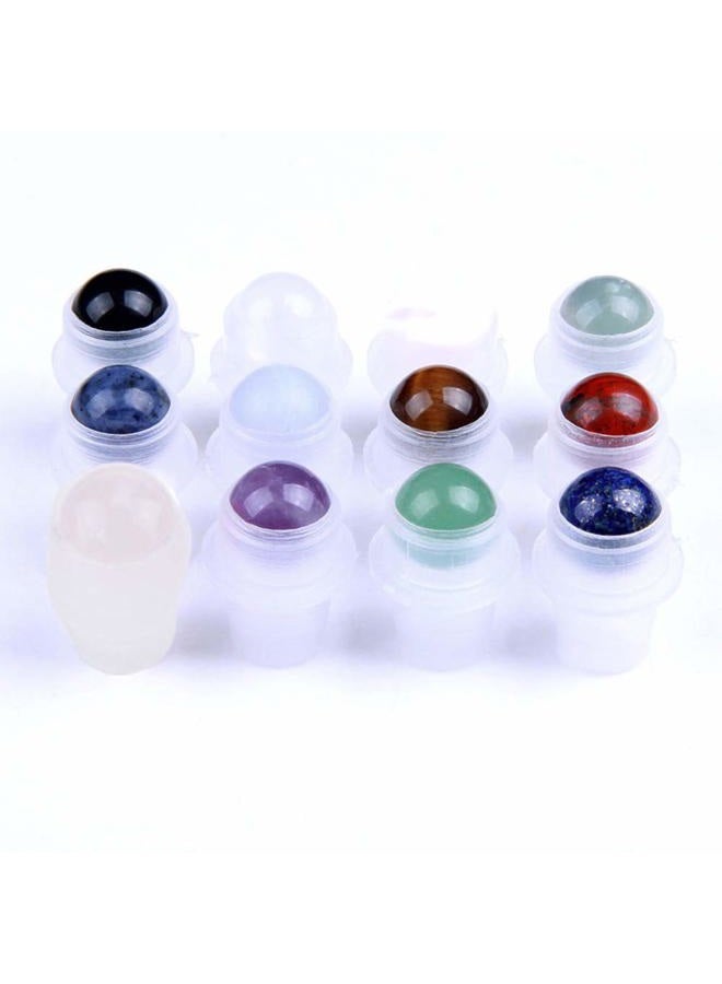 Furnido 10 Natural Gemstone Roller Balls For Essential Oils,Use of Standard 5ml 10ml Replacement Roller Bottles,Polished Healing Crystal Stones roller Not For Young Living, doTERRA roller bottle-10 Materials - Image 1