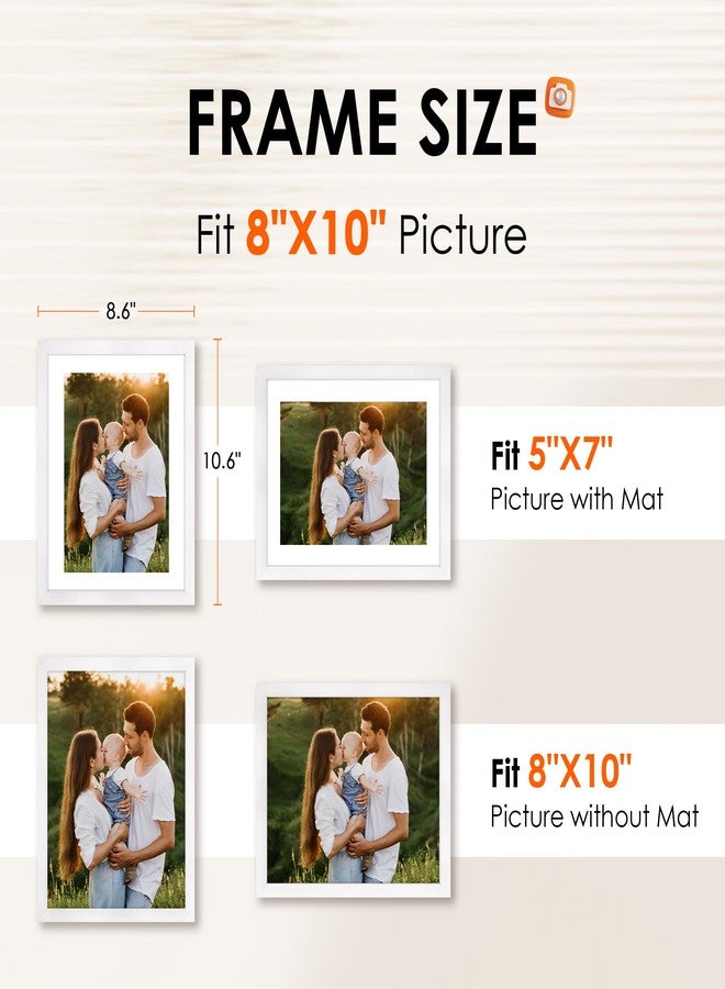 FIXSMITH 8x10 Picture Frame Set of 2, Photo Frame with HD Plexiglass, Display Pictures 5x7 with Mat or 8x10 Without Mat, White Picture Frames Collage for Tabletop or Wall Display - Image 2