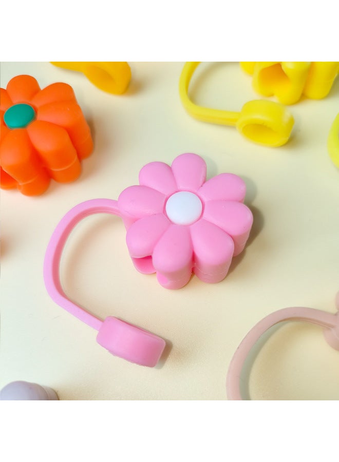 Food Grade Silicone Straw Cap Flower Bottle Cap Shape Silicone Straw Plug 10mm Straw Dust Cap Dust Plug-Color:Kettle Yellow - Image 3