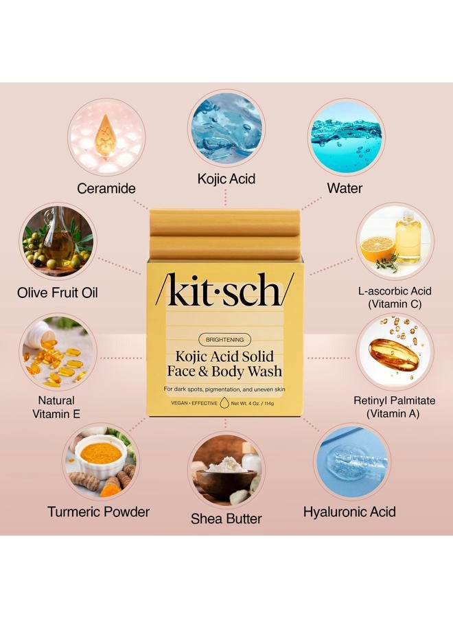 Kitsch Kojic Acid Soap – Turmeric Soap Bar with Hyaluronic Acid & Shea Butter – Brightening & Hydrating Body Wash & Face Wash for Dark Spots, Even Skin Tone & Natural Glow - Made in USA - 4 oz - Image 2