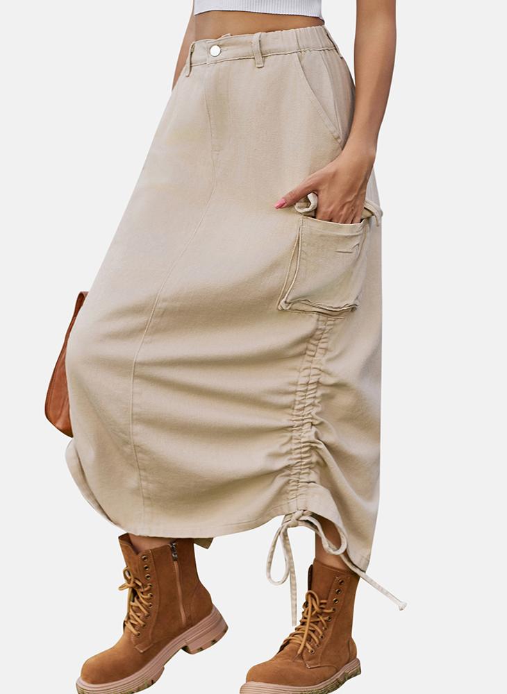 YUNIQEE Beige Mid Rise Plain Midi Skirt - Image 2