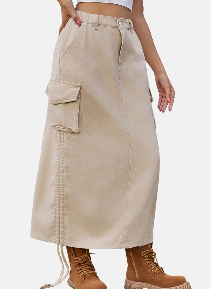 YUNIQEE Beige Mid Rise Plain Midi Skirt - Image 4