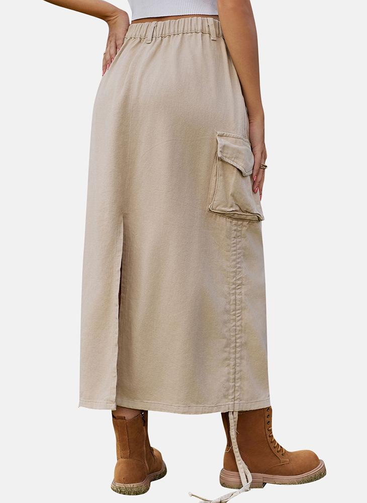 YUNIQEE Beige Mid Rise Plain Midi Skirt - Image 5