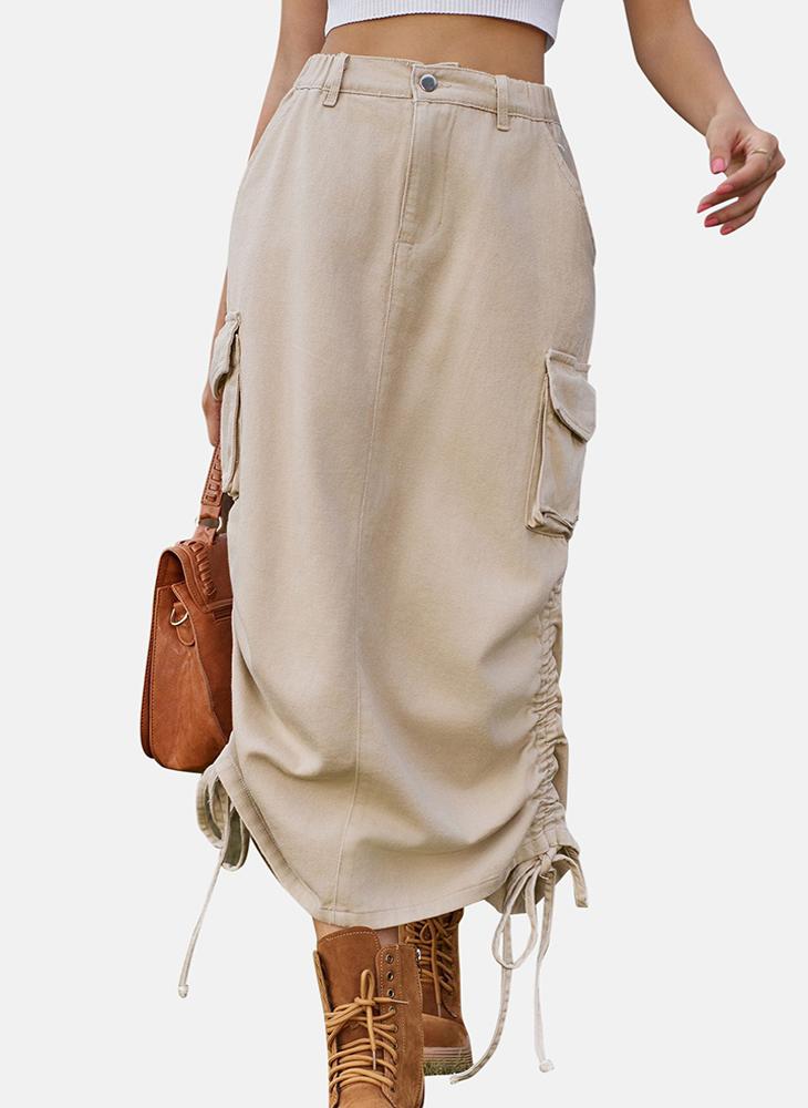 YUNIQEE Beige Mid Rise Plain Midi Skirt - Image 3