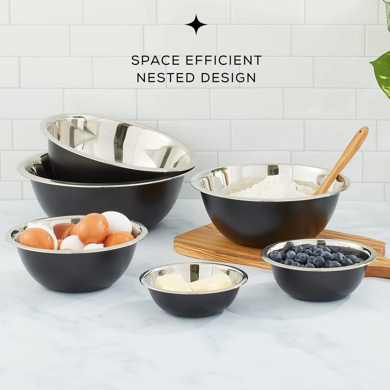 JoyJolt Stainless Steel Mixing Bowl Set - 6 Piece Nesting Bowls, 5qt to 0.5qt, Black, Perfect for Dough, Batter & Baking - Image 4