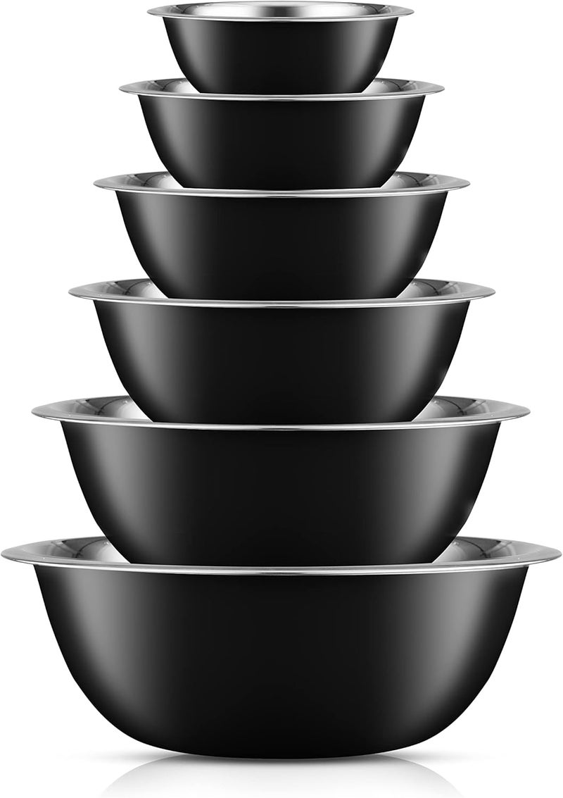 JoyJolt Stainless Steel Mixing Bowl Set - 6 Piece Nesting Bowls, 5qt to 0.5qt, Black, Perfect for Dough, Batter & Baking - Image 1