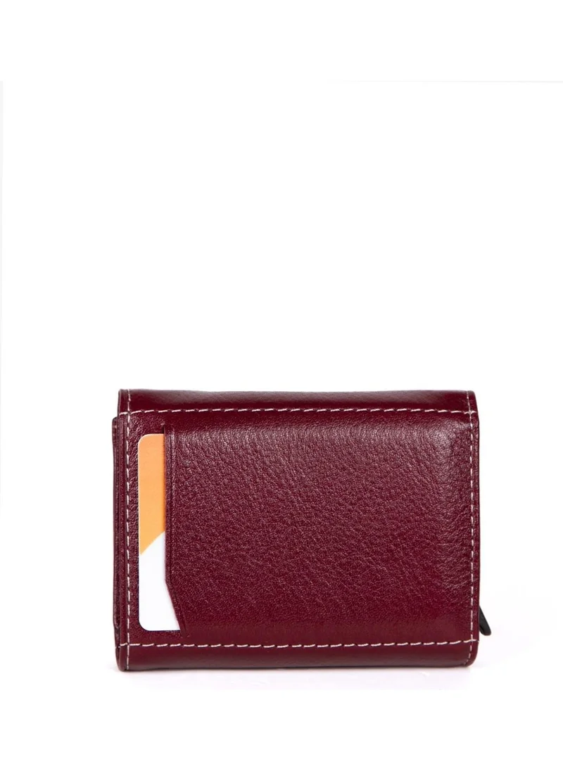 Newish Polo Claret Red Genuine Leather Automatic Mechanism Card Holder Wallet