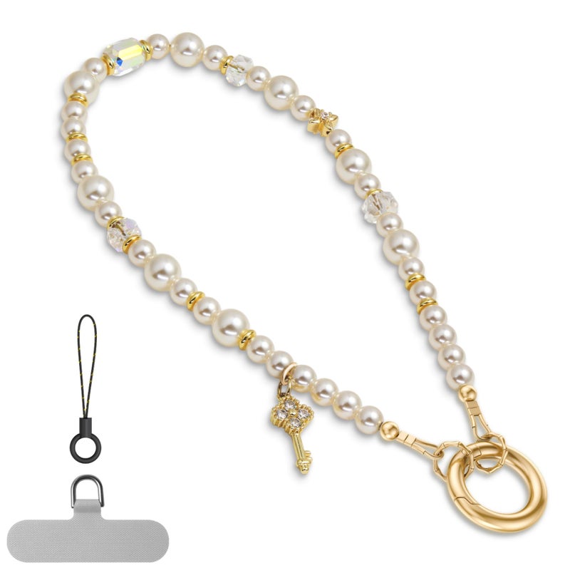 pcgaga Designed Pearl Beaded Phone Charm Wrist Strap, Handmade Anti-Theft Bracelet Straps, Detachable Wrist Chain Lanyard for Mobile Phone Accessories, Keychain, Women Gifts (Diamond Key) - Image 1
