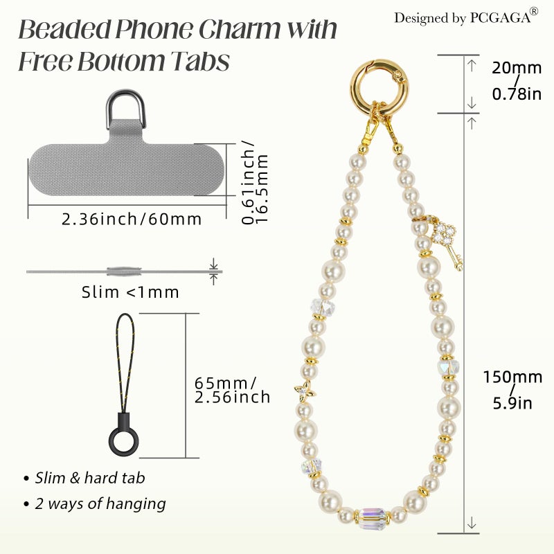 pcgaga Designed Pearl Beaded Phone Charm Wrist Strap, Handmade Anti-Theft Bracelet Straps, Detachable Wrist Chain Lanyard for Mobile Phone Accessories, Keychain, Women Gifts (Diamond Key) - Image 2