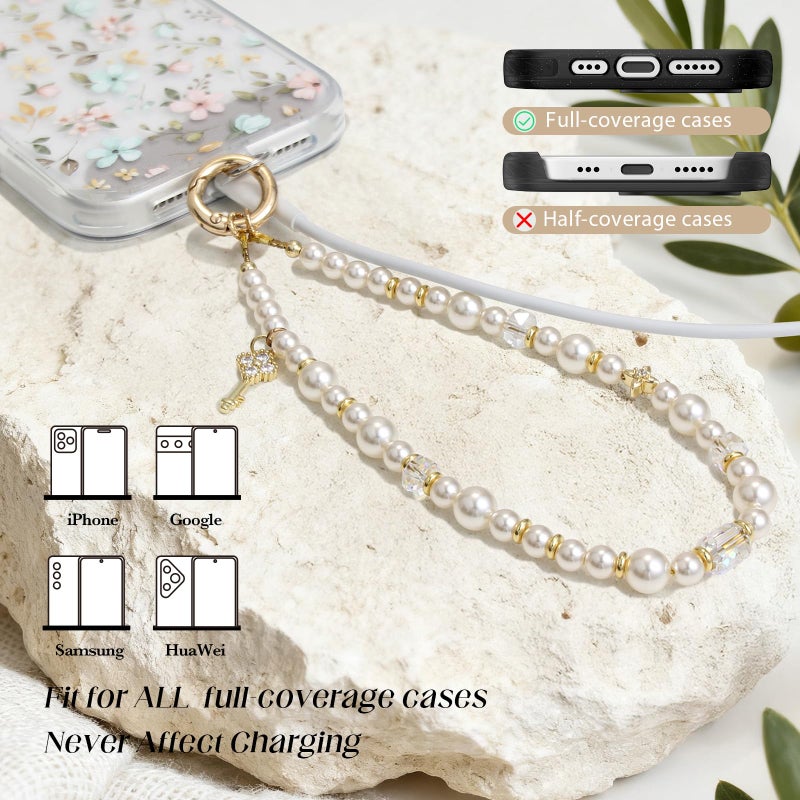 pcgaga Designed Pearl Beaded Phone Charm Wrist Strap, Handmade Anti-Theft Bracelet Straps, Detachable Wrist Chain Lanyard for Mobile Phone Accessories, Keychain, Women Gifts (Diamond Key) - Image 5
