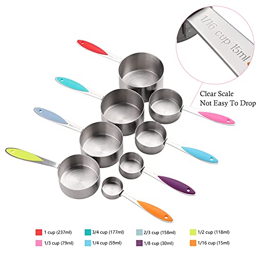 Turewin Measuring Cups and Spoons Set Stainless Steel Including 8 Stackable Measuring Cup 8 Double Sided Magnetic Measuring Spoons with 1 Leveler for Dry and Liquid Ingredients - Image 2