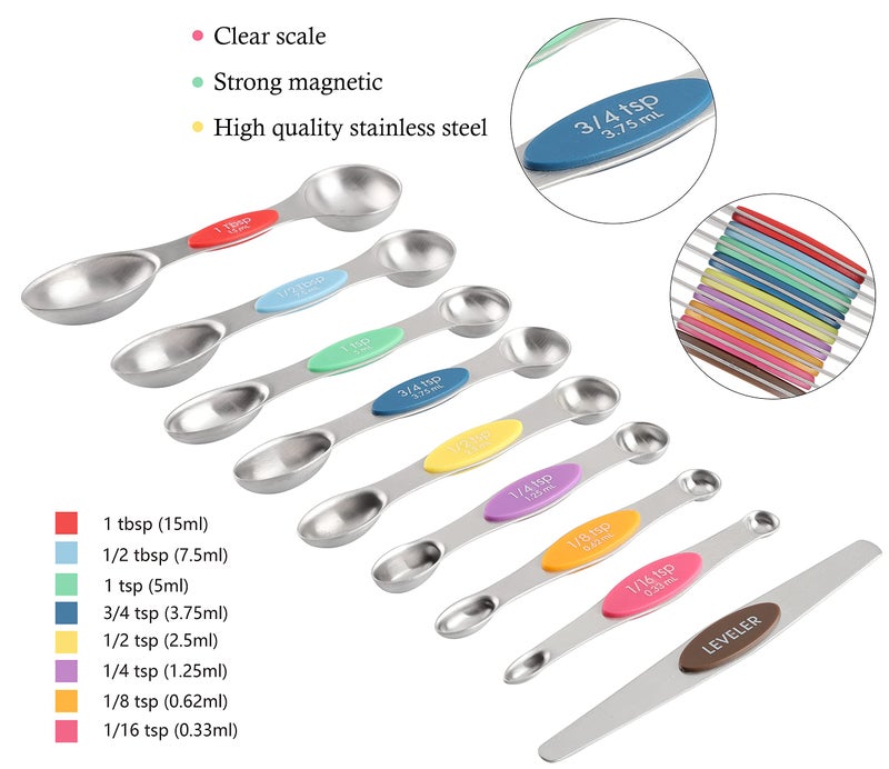 Turewin Measuring Cups and Spoons Set Stainless Steel Including 8 Stackable Measuring Cup 8 Double Sided Magnetic Measuring Spoons with 1 Leveler for Dry and Liquid Ingredients - Image 3