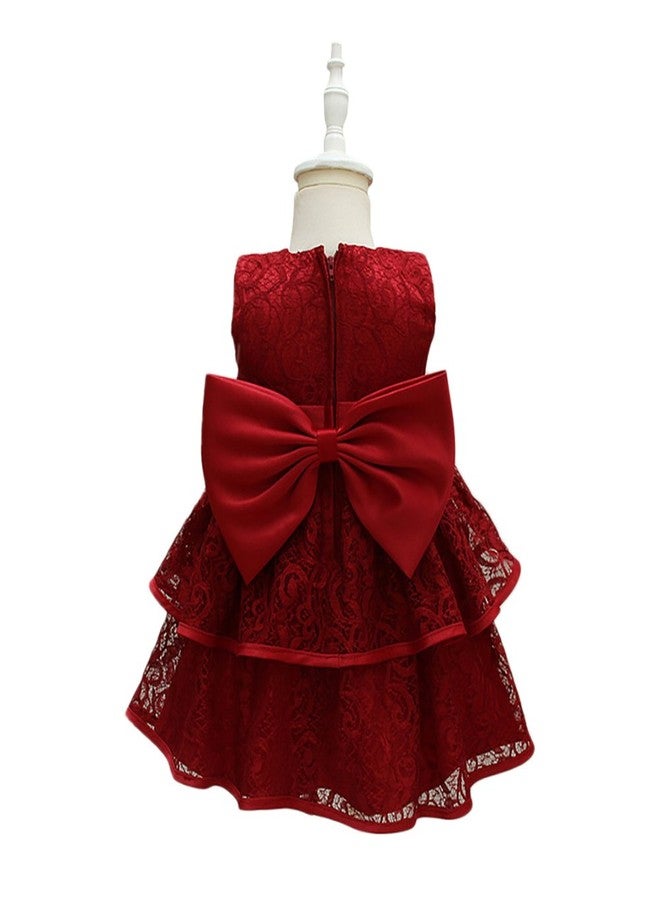Glamulice Red Christening Outfit Baby Flower Girls Dress Lace Infant First Birthday Outfit Wedding Bridesmaid Party Christmas Dresses 0-6 Burgundy Newborn Holiday Photo Shoot Formal Gown 3M - Image 4
