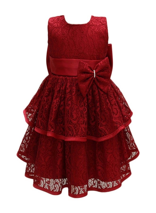 Glamulice Red Christening Outfit Baby Flower Girls Dress Lace Infant First Birthday Outfit Wedding Bridesmaid Party Christmas Dresses 0-6 Burgundy Newborn Holiday Photo Shoot Formal Gown 3M - Image 5