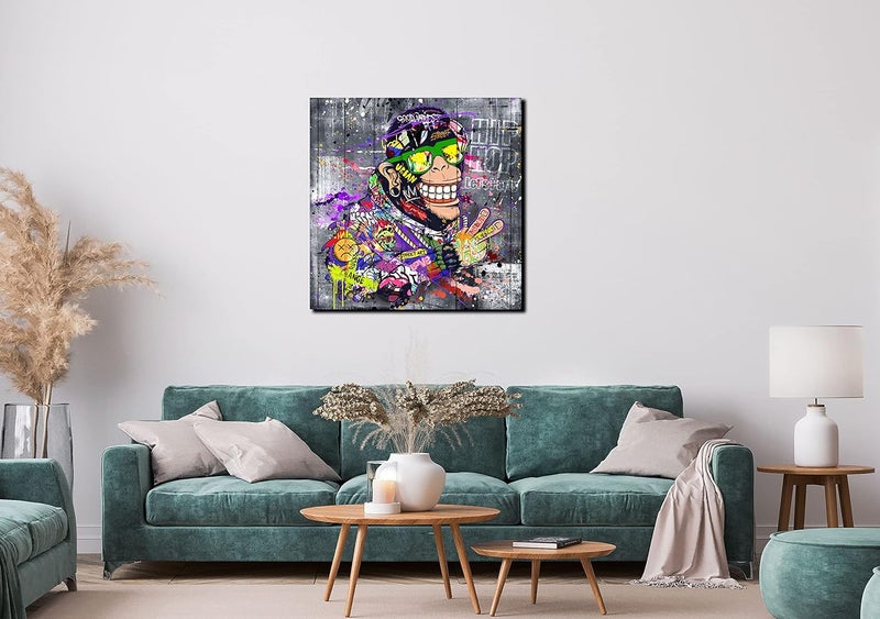 SIXTTART Animal Abstract Wall-Art Bedroom Decor For Teen Boys - Graffiti Modern Wall Decor - Banksy Monkey Wall Art Ready To Hang Size 30" x 30" - Image 5