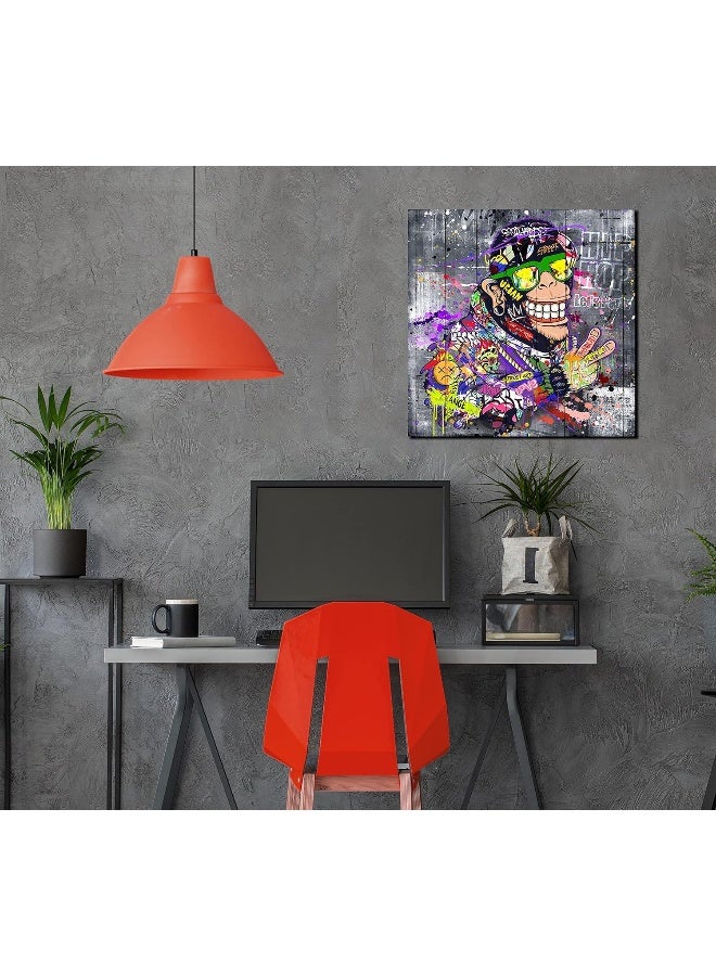 SIXTTART Animal Abstract Wall-Art Bedroom Decor For Teen Boys - Graffiti Modern Wall Decor - Banksy Monkey Wall Art Ready To Hang Size 30" x 30" - Image 2