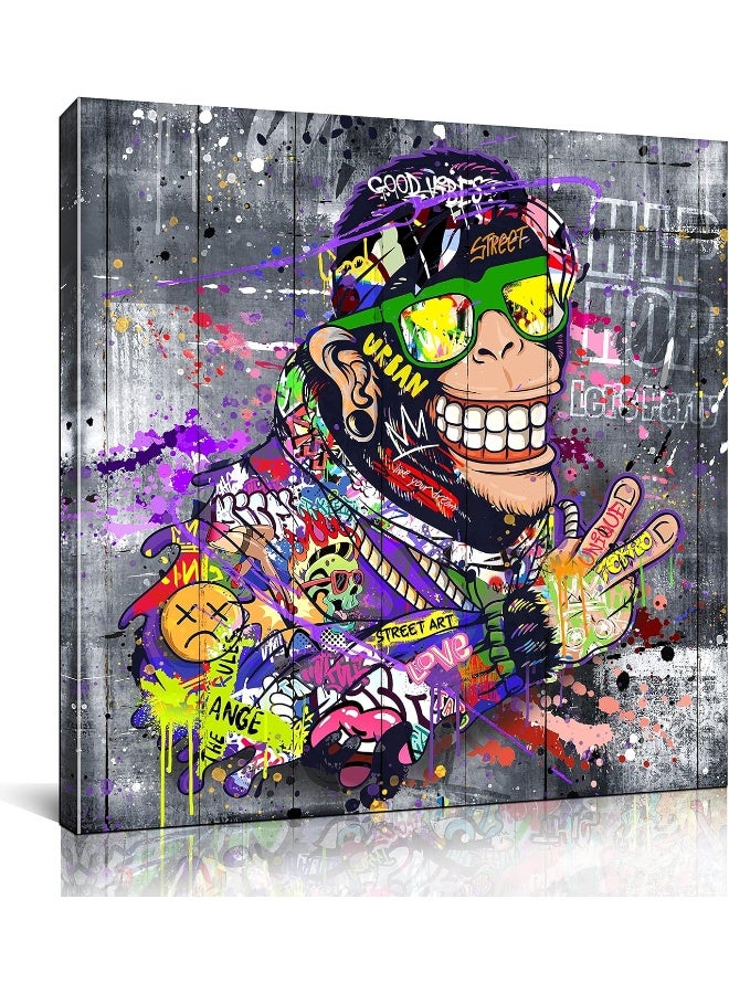 SIXTTART Animal Abstract Wall-Art Bedroom Decor For Teen Boys - Graffiti Modern Wall Decor - Banksy Monkey Wall Art Ready To Hang Size 30" x 30" - Image 1