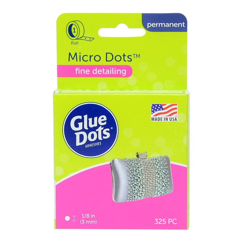 Glue Dots نقاط الغراء، نقاط صغيرة، مزدوجة الجوانب، دائمة، 1/8"، 325 نقطة، غراء قلم الرسم بالألماس، شريط غراء للحرف اليدوية، نقاط غراء لاصقة، بديل الغراء السائل الساخن، شفاف - Image 1