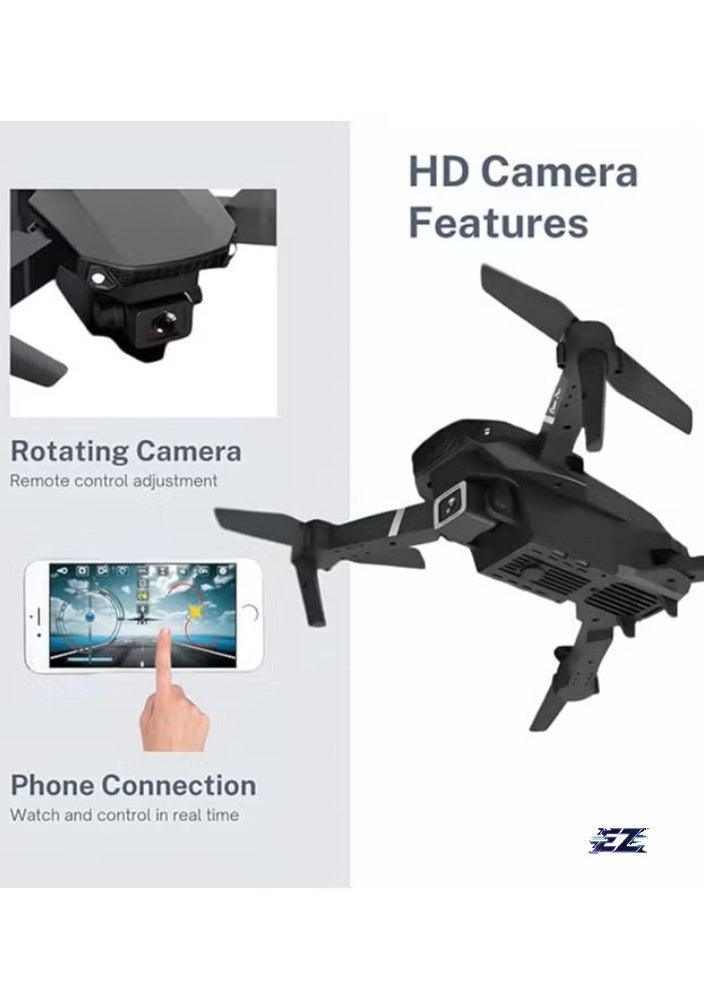ELTRAZONE طائرة E88 بدون طيار مع كاميرا عالية الدقة – قابلة للطي، تصوير مباشر عبر الواي فاي، سوداء، جهاز تحكم عن بعد مع شاشة – مثالية للأطفال والبالغين، مدمجة وسهلة الاستخدام للمغامرات الخارجية والتصوير الجوي - Image 2