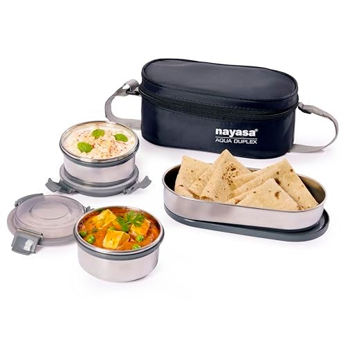 Nayasa Aqua Duplex Stainless Steel Office Lunch Box Set with Soft Insulated Bag | Leak Proof Tiffin Box | 580 ml | Black - Image 1