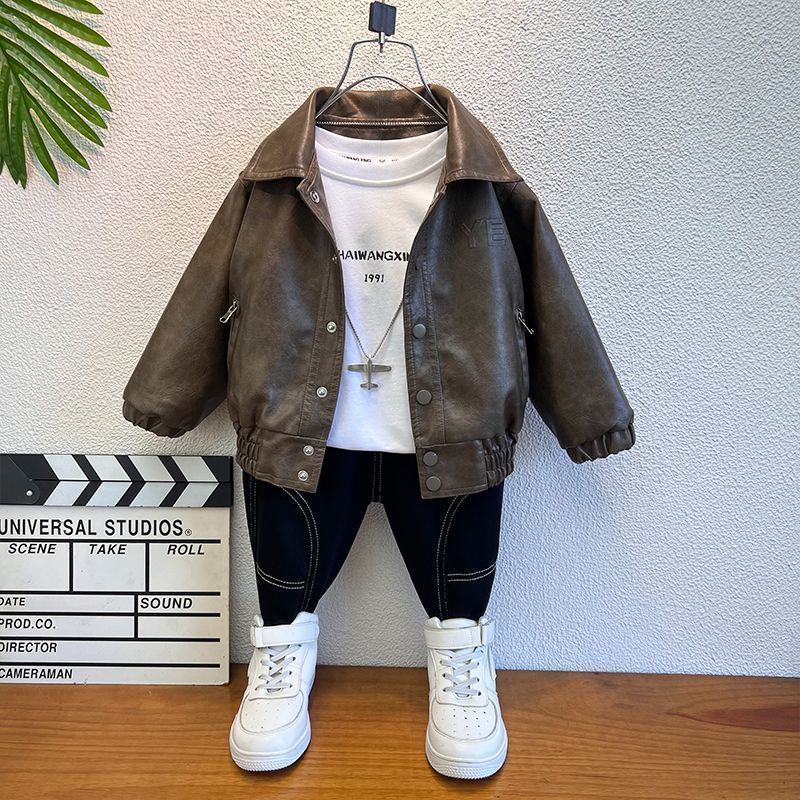Boys Coat Arrival Light Luxury Vintage Children'S Leather Coat Duffy Handsome Boy Motorcycle Leather Jacket - Image 2