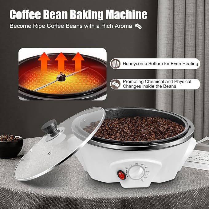 DingYiHanHan Electric Coffee Roaster Machine for Home Use, 500g/1.1lb Capacity Coffee Bean Roaster Machine with 0-240 Temperature Adjust, 110V 800W Coffee Roaster for Coffee Bean, Nut, Peanut, Soybeans - Image 3