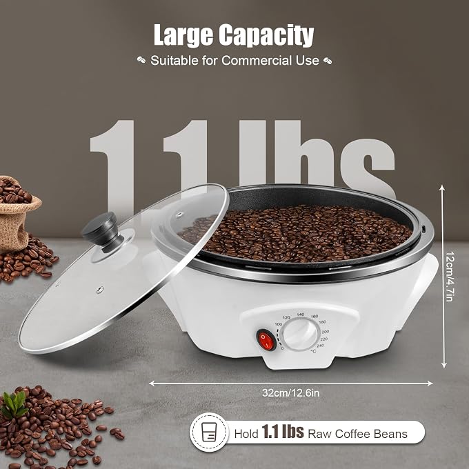 DingYiHanHan Electric Coffee Roaster Machine for Home Use, 500g/1.1lb Capacity Coffee Bean Roaster Machine with 0-240 Temperature Adjust, 110V 800W Coffee Roaster for Coffee Bean, Nut, Peanut, Soybeans - Image 2