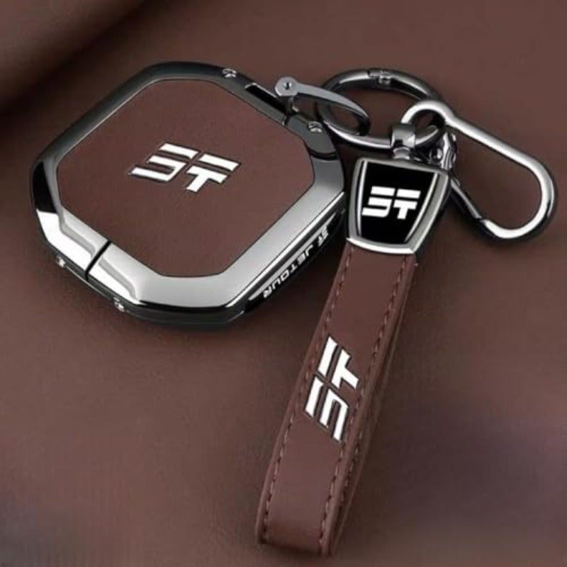 Jetour Car Key Fob Cover Case for Freedom Traveller Shanhai T1 T2 (2025-2026) - Brown, 4 Button with Keychain - Image 1