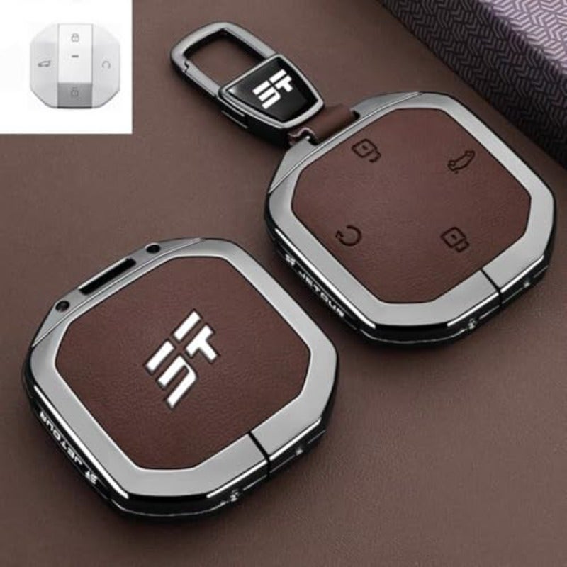 Jetour Car Key Fob Cover Case for Freedom Traveller Shanhai T1 T2 (2025-2026) - Brown, 4 Button with Keychain - Image 5