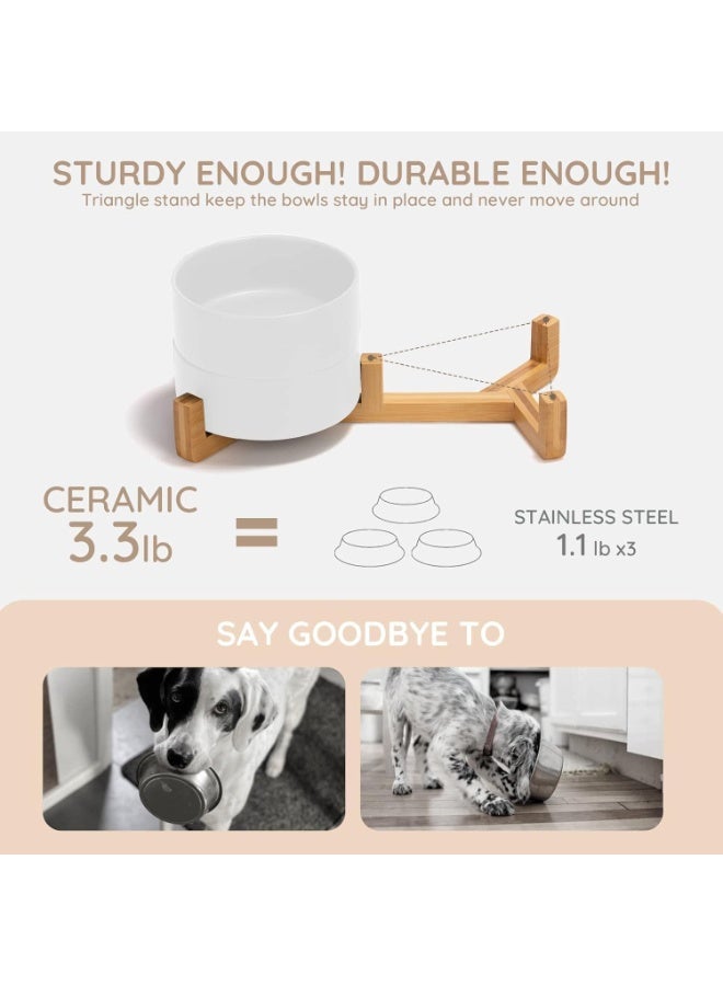 DUNISO وعاء حيوانات أليفة، وعاء سيراميك للكلاب والقطط، طبق وعاء قطط مع قاعدة خشبية، مضاد للانزلاق، سهل التنظيف، وعاءين مزدوجين للحيوانات الأليفة للطعام والماء - Image 4