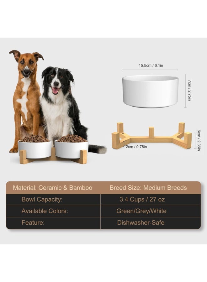 DUNISO وعاء حيوانات أليفة، وعاء سيراميك للكلاب والقطط، طبق وعاء قطط مع قاعدة خشبية، مضاد للانزلاق، سهل التنظيف، وعاءين مزدوجين للحيوانات الأليفة للطعام والماء - Image 3