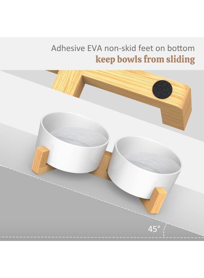 DUNISO وعاء حيوانات أليفة، وعاء سيراميك للكلاب والقطط، طبق وعاء قطط مع قاعدة خشبية، مضاد للانزلاق، سهل التنظيف، وعاءين مزدوجين للحيوانات الأليفة للطعام والماء - Image 5