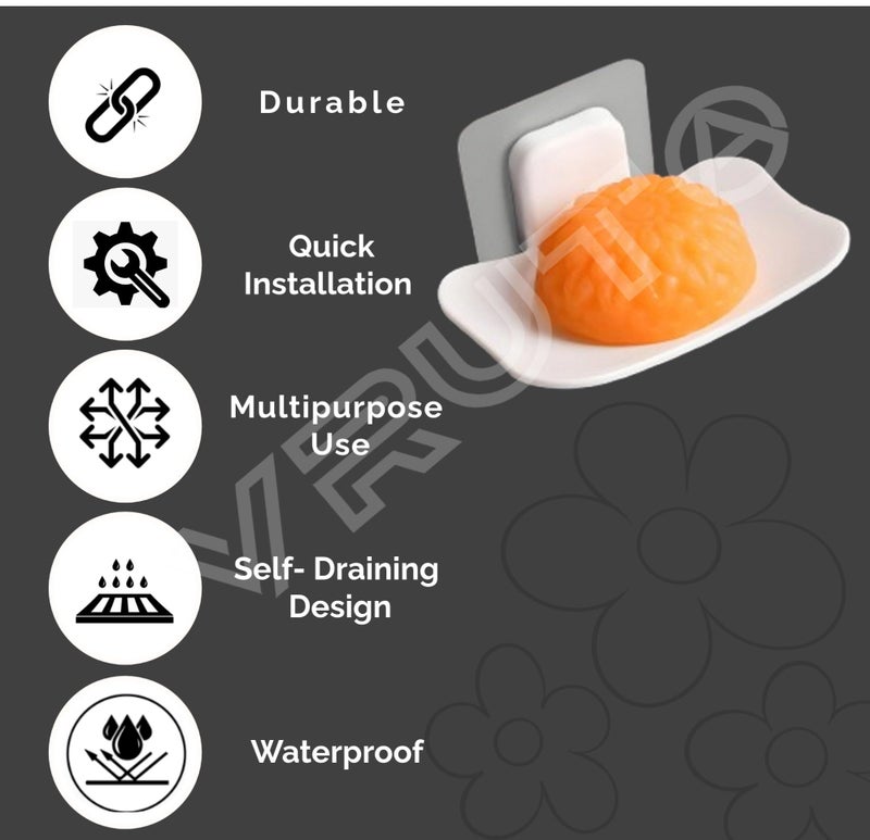 Vruta Plastic Wall Mounted Soap Dish Saver with Drain Tray, Adhesive Sponge Holder No-Drilling Soap Holder for Shower Bathroom Kitchen Adhesive Wall-Mounted Soap Case - Essential Bathroom Accessories - Image 4