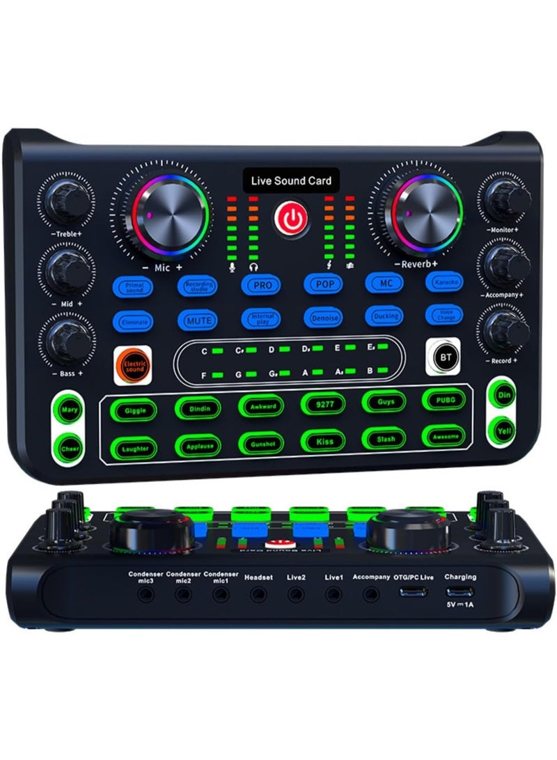 MUNTAQI Sound Mixer Board with DJ Mixer Effects & Voice Changer – Bluetooth Audio Interface with Noise Reduction – Portable Podcast Mixer for Live Streaming, Recording, Singing, and Gaming - Image 1