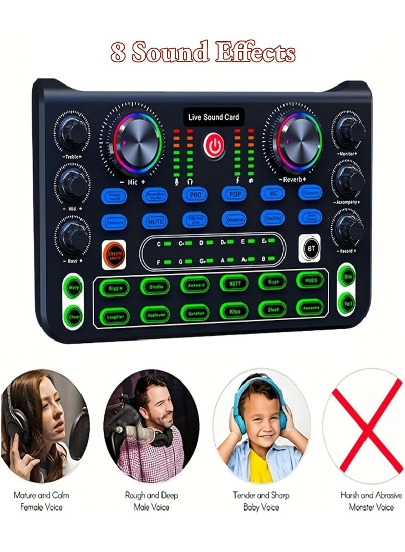 MUNTAQI Sound Mixer Board with DJ Mixer Effects & Voice Changer – Bluetooth Audio Interface with Noise Reduction – Portable Podcast Mixer for Live Streaming, Recording, Singing, and Gaming - Image 2