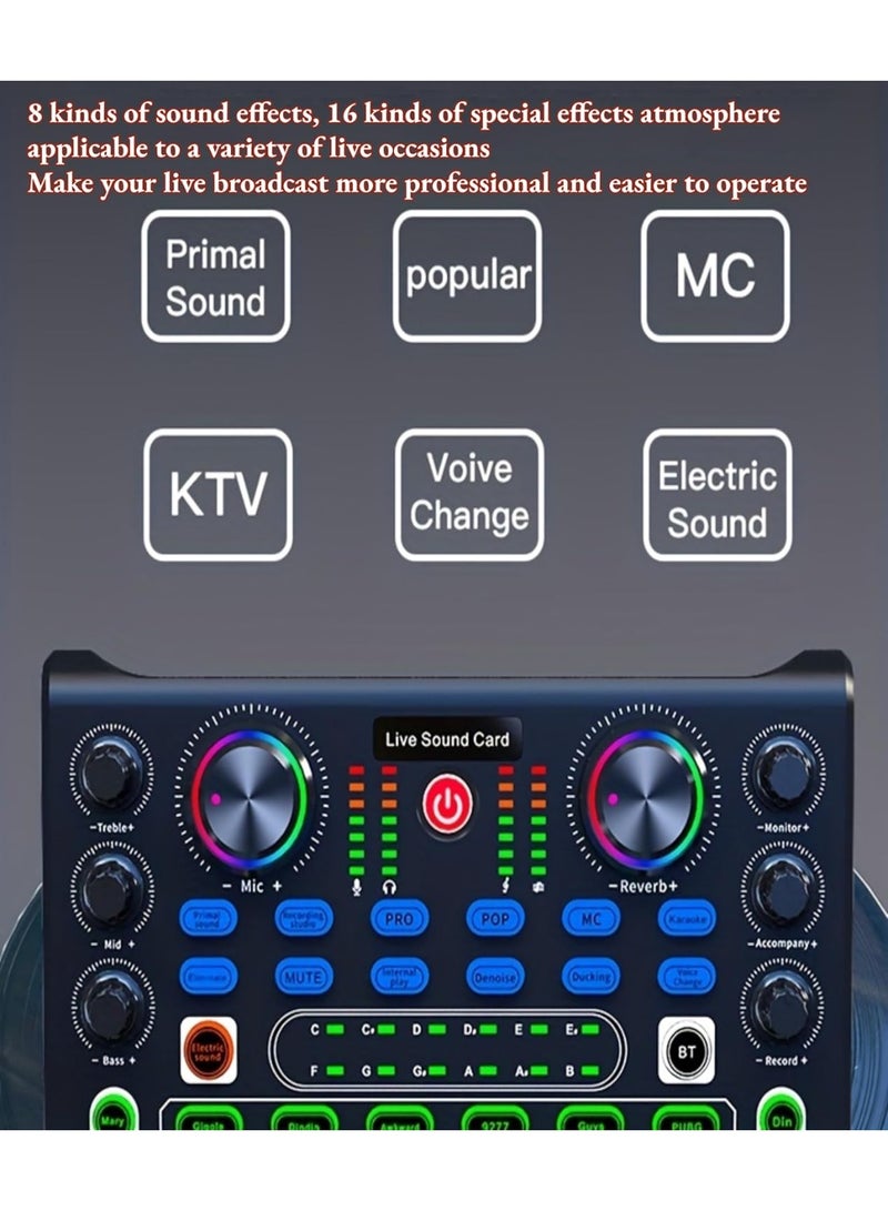 MUNTAQI Sound Mixer Board with DJ Mixer Effects & Voice Changer – Bluetooth Audio Interface with Noise Reduction – Portable Podcast Mixer for Live Streaming, Recording, Singing, and Gaming - Image 5