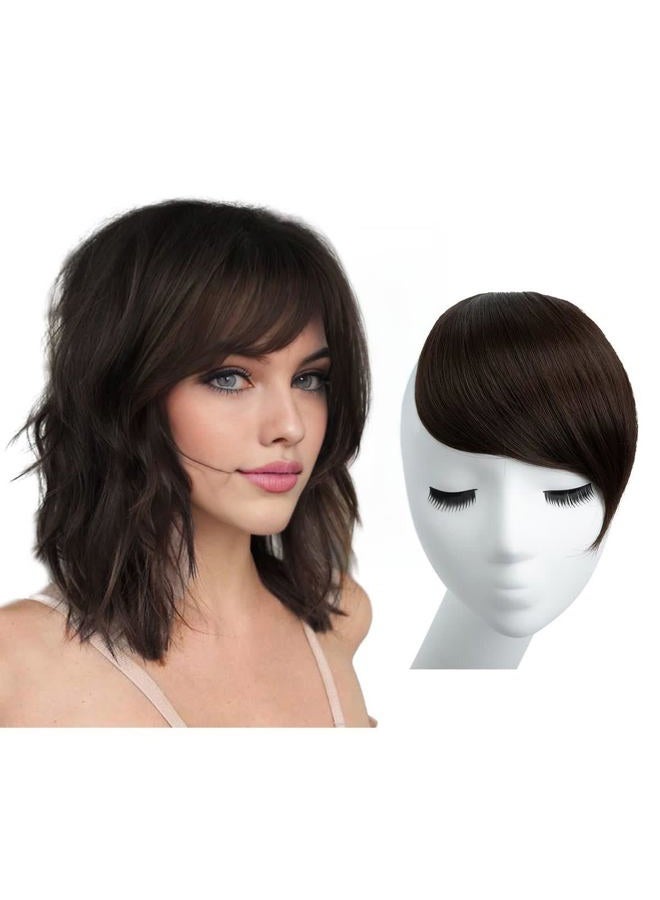 SARLA Side Bangs Dark Brown Clip in Synthetic Hair Pieces Straight Fake Bangs Extensions for Women - Image 1