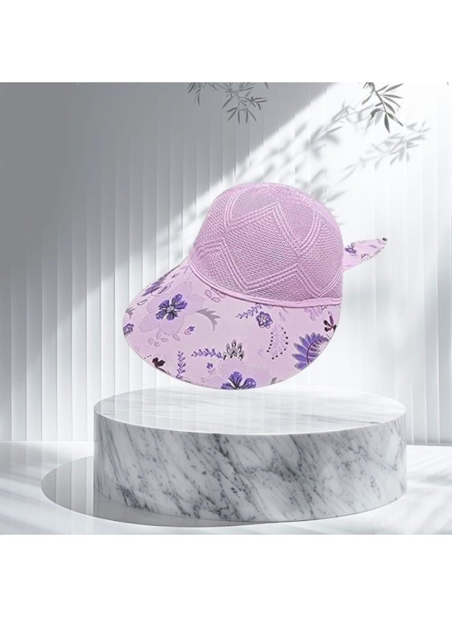 Girls' Lavender Mesh Cap with Floral Print – Stylish Summer Hat with Cute Ear Detail & Sun Protection for Outdoor Play-design may vary - Image 2