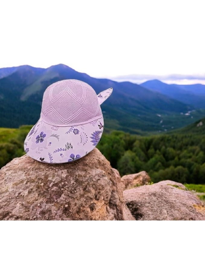 Girls' Lavender Mesh Cap with Floral Print – Stylish Summer Hat with Cute Ear Detail & Sun Protection for Outdoor Play-design may vary - Image 4