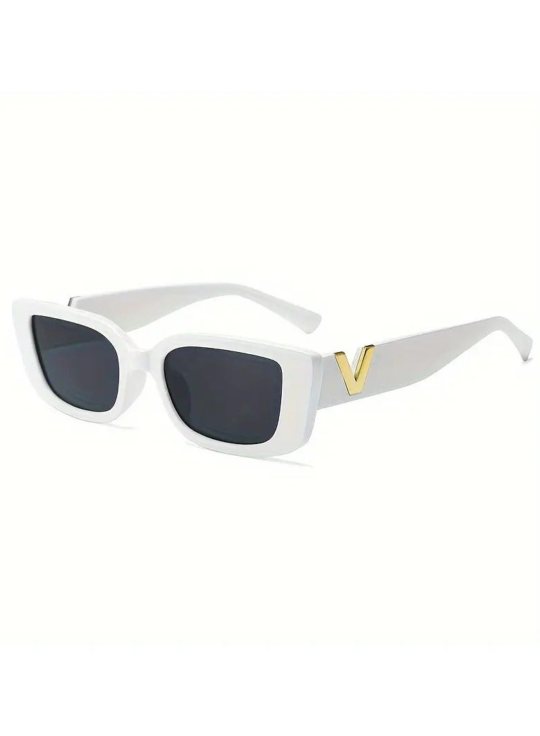POLITE White Designer V Sunglasses for Women, Anti Glare Sun Shades For Vacation Beach Party - Image 1