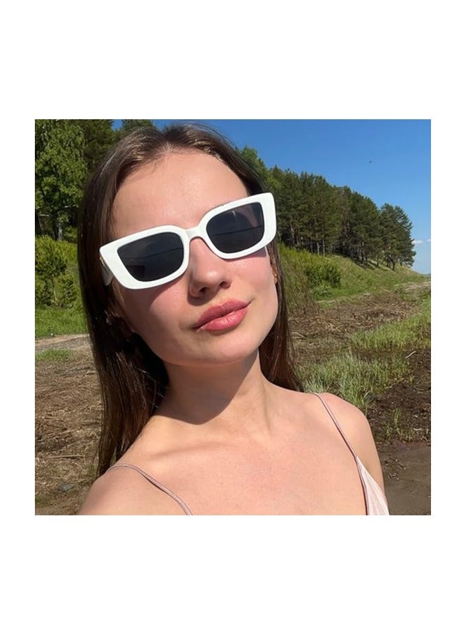 POLITE White Designer V Sunglasses for Women, Anti Glare Sun Shades For Vacation Beach Party - Image 3