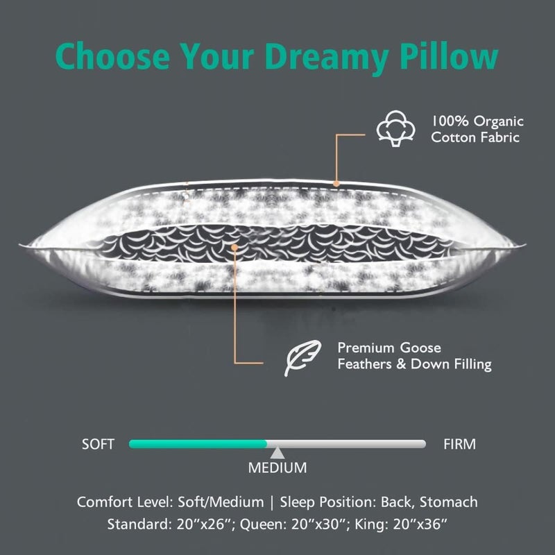 APSMILE Organic Feather Down Pillows Set of 2, Standard Size Bed Pillows for Sleeping with 100% Cotton Cover, 3-Chamber Hybrid Feather Down Core Pillow Surrounded by Polyester, 20x26 Inches - Image 3