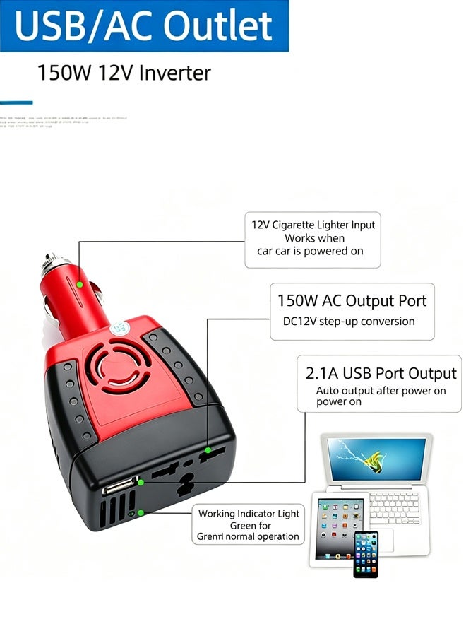 dida-cosmos 150W Car Power Inverter, DC 12V to AC 220V Car Converter with Universal AC Socket & 2.1A USB Charging Port, Plug and Play Car Charger Adapter for Laptop, Mobile Phone - Image 4