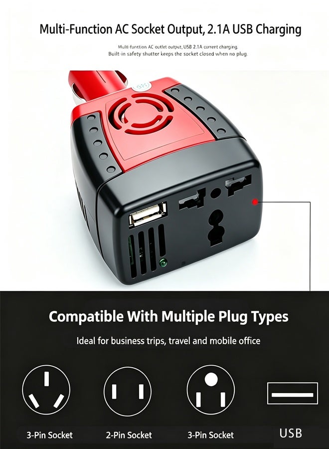 dida-cosmos 150W Car Power Inverter, DC 12V to AC 220V Car Converter with Universal AC Socket & 2.1A USB Charging Port, Plug and Play Car Charger Adapter for Laptop, Mobile Phone - Image 5