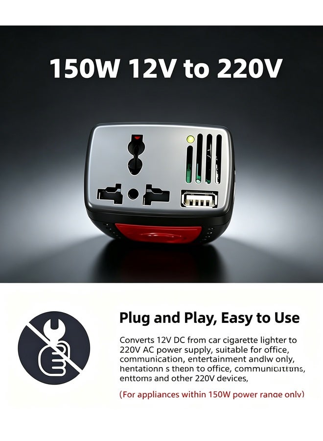 dida-cosmos 150W Car Power Inverter, DC 12V to AC 220V Car Converter with Universal AC Socket & 2.1A USB Charging Port, Plug and Play Car Charger Adapter for Laptop, Mobile Phone - Image 2