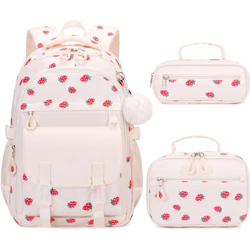 Scothen Backpack for Girls 3PCS Girls Backpack for School with Lunch Bag Pencil Case Kids Bookbag Kindergarten Elementary Middle School Bag with USB Charging Port - Image 1