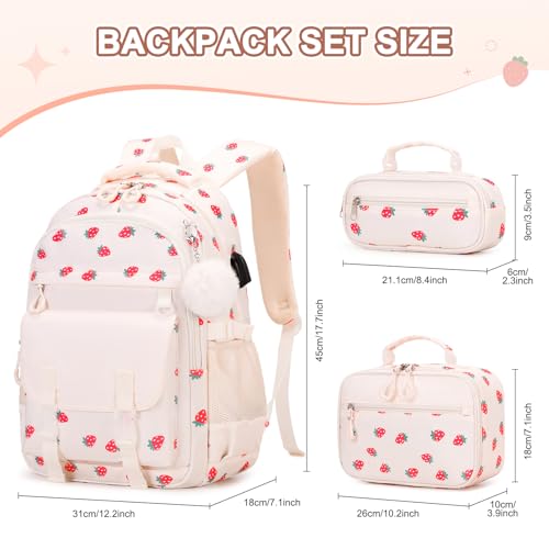 Scothen Backpack for Girls 3PCS Girls Backpack for School with Lunch Bag Pencil Case Kids Bookbag Kindergarten Elementary Middle School Bag with USB Charging Port - Image 3