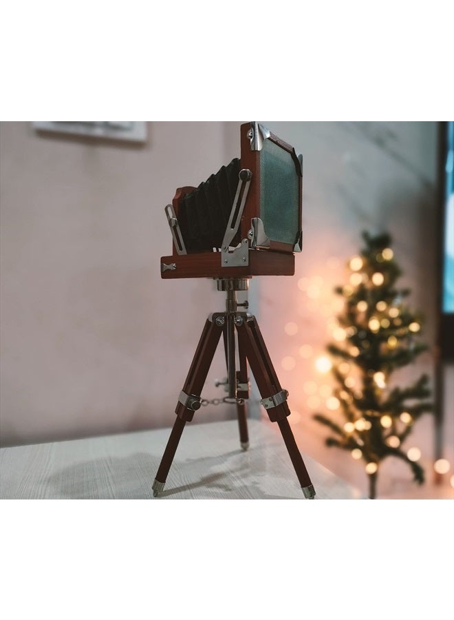 New Antique Vintage Look Film Camera Wooden Tripod Collectible Studio Gift Item Brown Color (22 Inches)